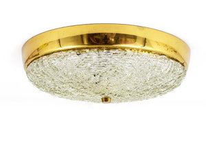 Plafonnier rond J.T. Kalmar en laiton et verre texturé, Mid-Century, Autriche, années 1950