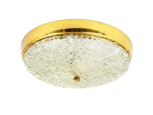 Plafonnier rond J.T. Kalmar en laiton et verre texturé, Mid-Century, Autriche, années 1950