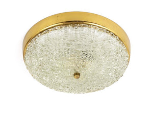 Plafonnier rond J.T. Kalmar en laiton et verre texturé, Mid-Century, Autriche, années 1950