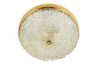 Plafonnier rond J.T. Kalmar en laiton et verre texturé, Mid-Century, Autriche, années 1950