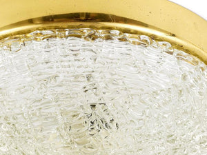 Plafonnier rond J.T. Kalmar en laiton et verre texturé, Mid-Century, Autriche, années 1950