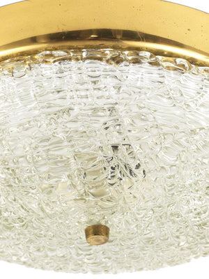 Plafonnier rond J.T. Kalmar en laiton et verre texturé, Mid-Century, Autriche, années 1950