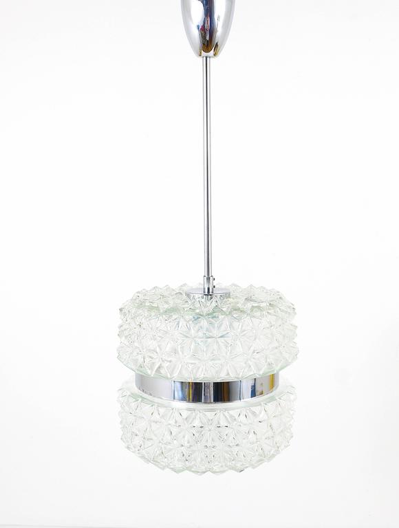 Karl Fagerlund Style Chrome and Faceted Glass Pendant Light from the 1960s