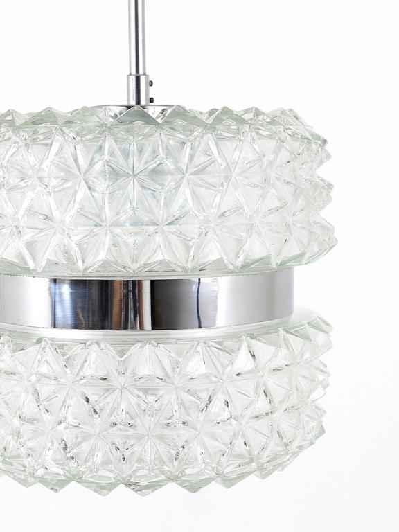 Karl Fagerlund Style Chrome and Faceted Glass Pendant Light from the 1960s