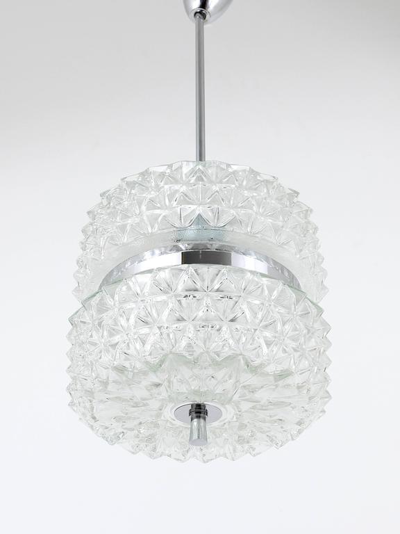 Karl Fagerlund Style Chrome and Faceted Glass Pendant Light from the 1960s