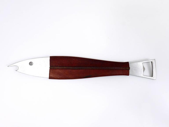 Carl Auböck Neptune Fish Bottle Opener, Leather & Steel by Amboss Austria, 1950s