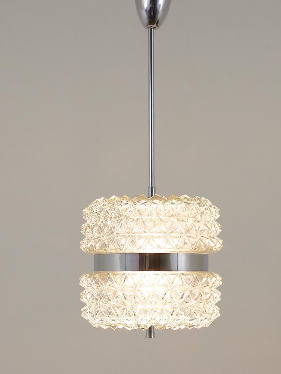 Karl Fagerlund Style Chrome and Faceted Glass Pendant Light from the 1960s