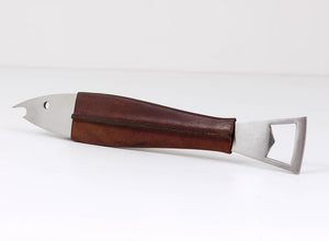 Carl Auböck Neptune Fish Bottle Opener, Leather & Steel by Amboss Austria, 1950s