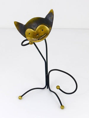 Walter Bosse Brass Cat Wine Bottle Holder by Herta Baller Vienna, Austria, 1950s