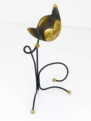 Walter Bosse Brass Cat Wine Bottle Holder by Herta Baller Vienna, Austria, 1950s