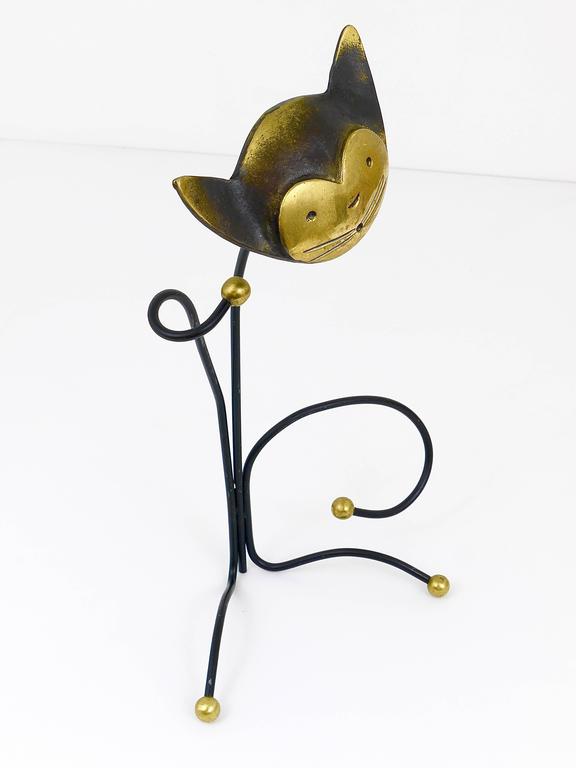 Walter Bosse Brass Cat Wine Bottle Holder by Herta Baller Vienna, Austria, 1950s