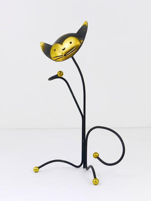 Walter Bosse Brass Cat Wine Bottle Holder by Herta Baller Vienna, Austria, 1950s