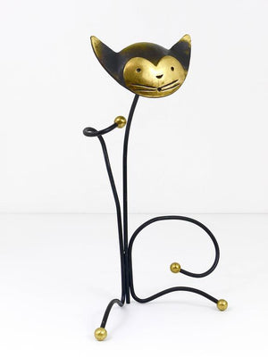 Walter Bosse Brass Cat Wine Bottle Holder by Herta Baller Vienna, Austria, 1950s