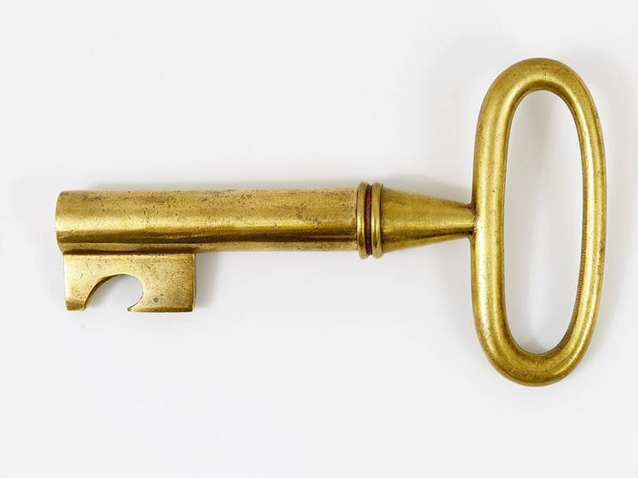 Carl Aubock Big Brass Key Cork Screw, Bottle Opener, Paperweight, Austria, 1950s