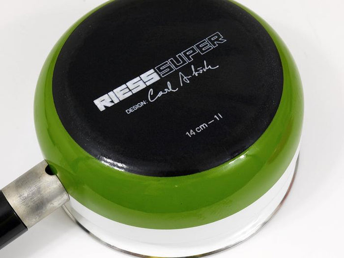 Carl Aubock Enameled Pot with Lid by Riess, Orange, White, Green, Austria, 1970s