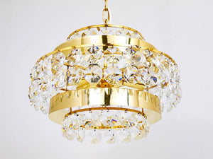 Bakalowits Vienna Gold-Plated Brass & Diamond Crystals Chandelier, Austria, 1970
