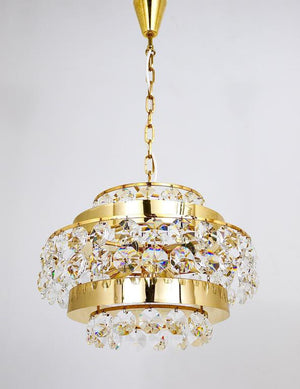 Bakalowits Vienna Gold-Plated Brass & Diamond Crystals Chandelier, Austria, 1970