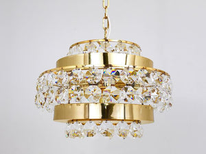 Bakalowits Vienna Gold-Plated Brass & Diamond Crystals Chandelier, Austria, 1970