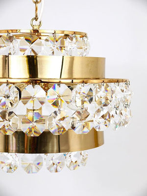 Bakalowits Vienna Gold-Plated Brass & Diamond Crystals Chandelier, Austria, 1970