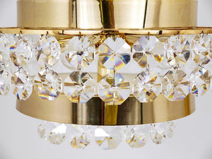 Bakalowits Vienna Gold-Plated Brass & Diamond Crystals Chandelier, Austria, 1970