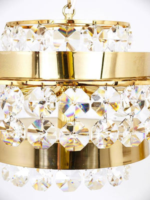Bakalowits Vienna Gold-Plated Brass & Diamond Crystals Chandelier, Austria, 1970