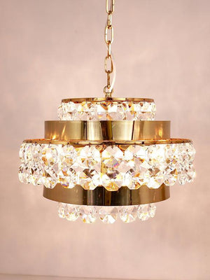 Bakalowits Vienna Gold-Plated Brass & Diamond Crystals Chandelier, Austria, 1970