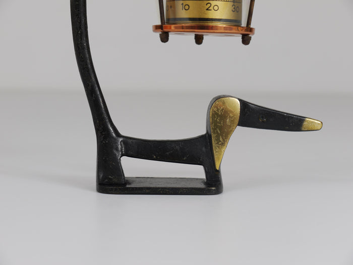 Walter Bosse Wiener Dog Brass Figurine with Lantern Thermometer, Baller, 1950s