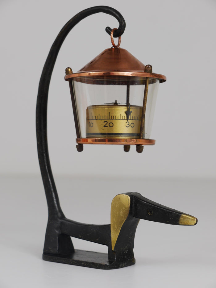 Walter Bosse Wiener Dog Brass Figurine with Lantern Thermometer, Baller, 1950s