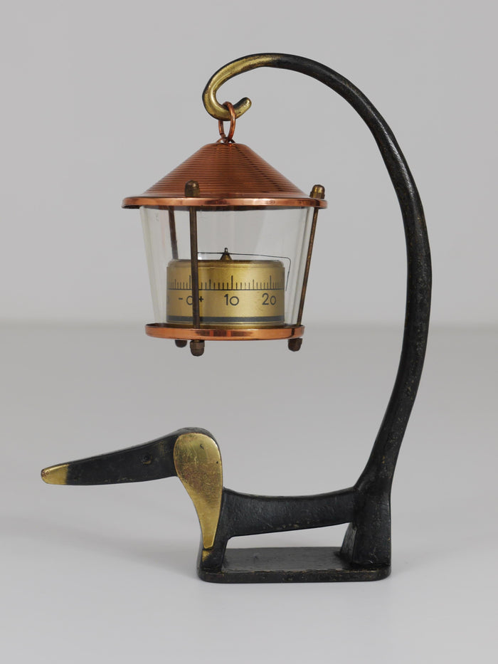 Walter Bosse Wiener Dog Brass Figurine with Lantern Thermometer, Baller, 1950s