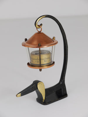Walter Bosse Wiener Dog Brass Figurine with Lantern Thermometer, Baller, 1950s
