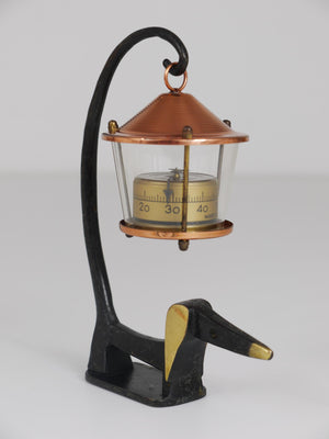 Walter Bosse Wiener Dog Brass Figurine with Lantern Thermometer, Baller, 1950s