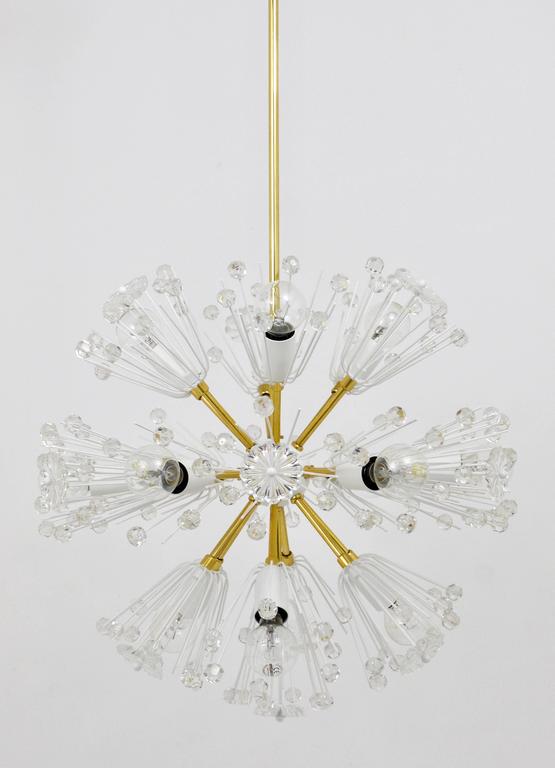 Emil Stejnar Blowball Sputnik Brass Chandelier by Rupert Nikoll, Austria, 1950s