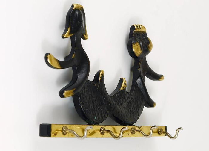 Walter Bosse Brass Key Hanger Sea God and Mermaid, Herta Baller, Austria, 1950s