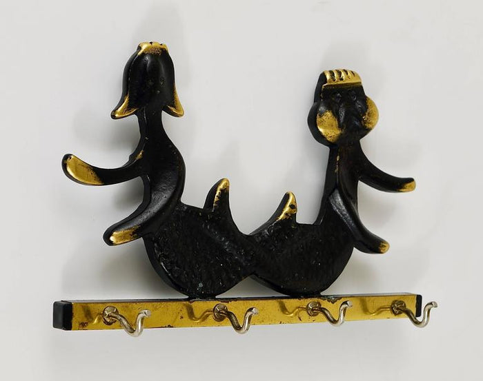 Walter Bosse Brass Key Hanger Sea God and Mermaid, Herta Baller, Austria, 1950s