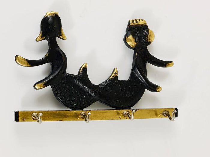 Walter Bosse Brass Key Hanger Sea God and Mermaid, Herta Baller, Austria, 1950s