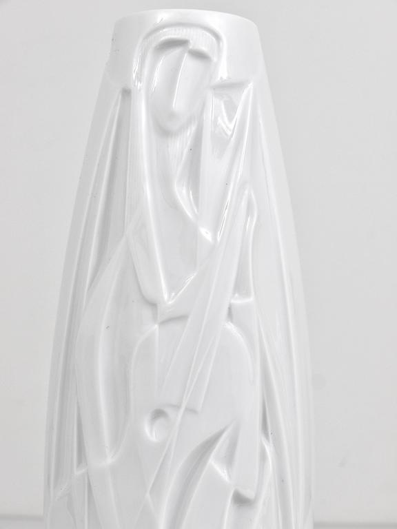 Cuno Fischer Rosenthal Studio-Linie White Relief Op Art Porcelain Vase, 1960s
