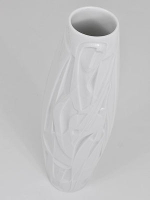 Cuno Fischer Rosenthal Studio-Linie White Relief Op Art Porcelain Vase, 1960s