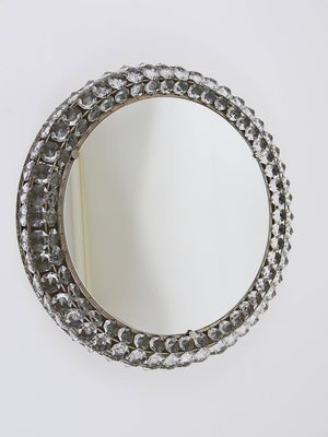 Bakalowits Vienna、大きなクリスタルをあしらったバックライト付きラウンドウォールミラー、オーストリア、1950年代