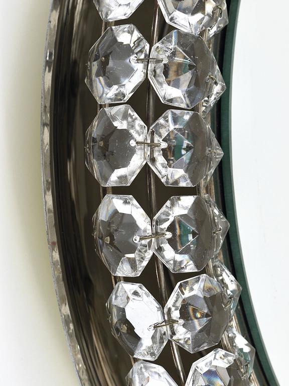 Bakalowits Vienna Round Backlit Wall Mirror with Huge Crystals, Austria, 1950s