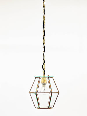 Lampada a sospensione a lanterna nello stile di Fontana Arte, ottone e vetro sfaccettato, Italia, anni 1940