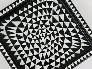 Stig Lindberg Black White Domino Ceramic Plate, Vide-poche, Gustavsberg, 1950s