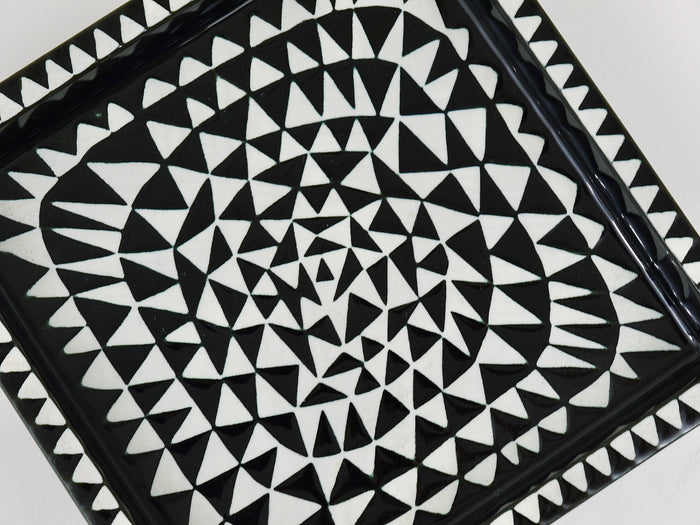 Stig Lindberg Black White Domino Ceramic Plate, Vide-poche, Gustavsberg, 1950s