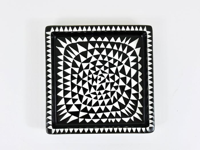 Stig Lindberg Black White Domino Ceramic Plate, Vide-poche, Gustavsberg, 1950s