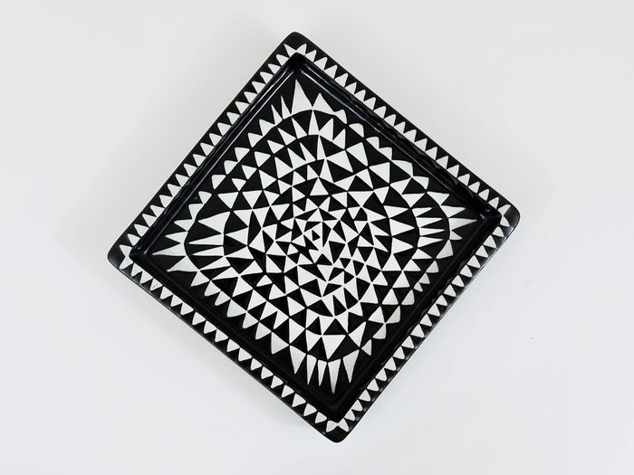 Stig Lindberg Black White Domino Ceramic Plate, Vide-poche, Gustavsberg, 1950s