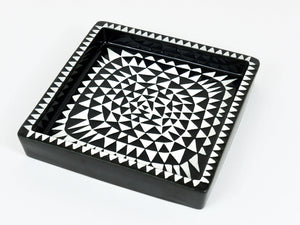 Stig Lindberg Black White Domino Ceramic Plate, Vide-poche, Gustavsberg, 1950s