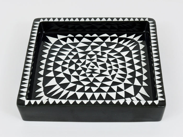 Stig Lindberg Black White Domino Ceramic Plate, Vide-poche, Gustavsberg, 1950s