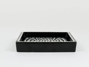 Stig Lindberg Black White Domino Ceramic Plate, Vide-poche, Gustavsberg, 1950s