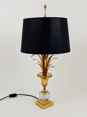 Hollywood Regency Tischlampe „Ananasblatt“ aus vergoldetem Messing und Glas, Frankreich, 1970er-Jahre
