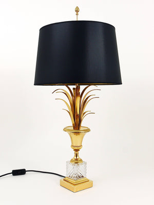 Hollywood Regency Tischlampe „Ananasblatt“ aus vergoldetem Messing und Glas, Frankreich, 1970er-Jahre