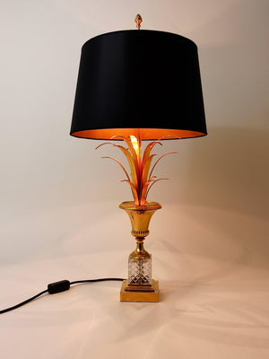 Hollywood Regency Tischlampe „Ananasblatt“ aus vergoldetem Messing und Glas, Frankreich, 1970er-Jahre